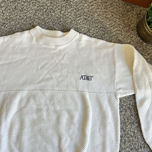 Vintage 90’s At&T Textured Knit Pullover Sweater Off White Color Men’s Large L - Picture 2 of 6